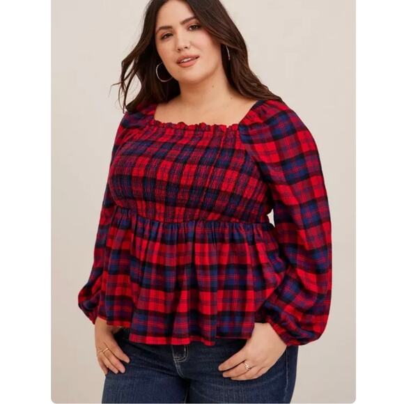 Torrid Brushed Rayon Acrylic Smocked Top in Kelsey Plaid Women's plus size 4x - Picture 1 of 10